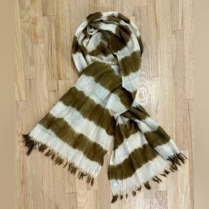 Worth Collection Luxury 100%‎ Wool Scarf Brown Cream Checkered Fringe 77x27 Soft